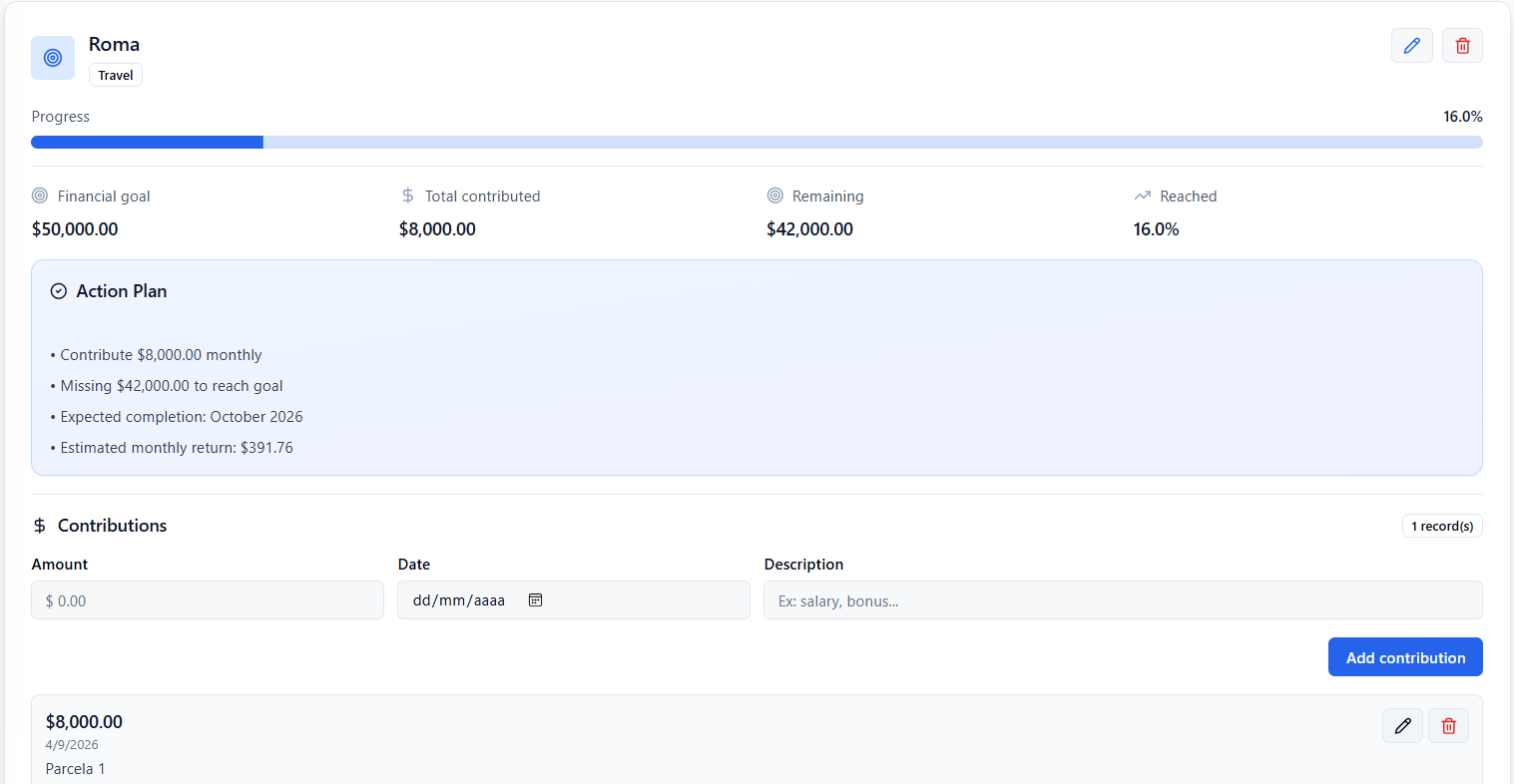 Isy (Investe Sempre System) financial goals screen