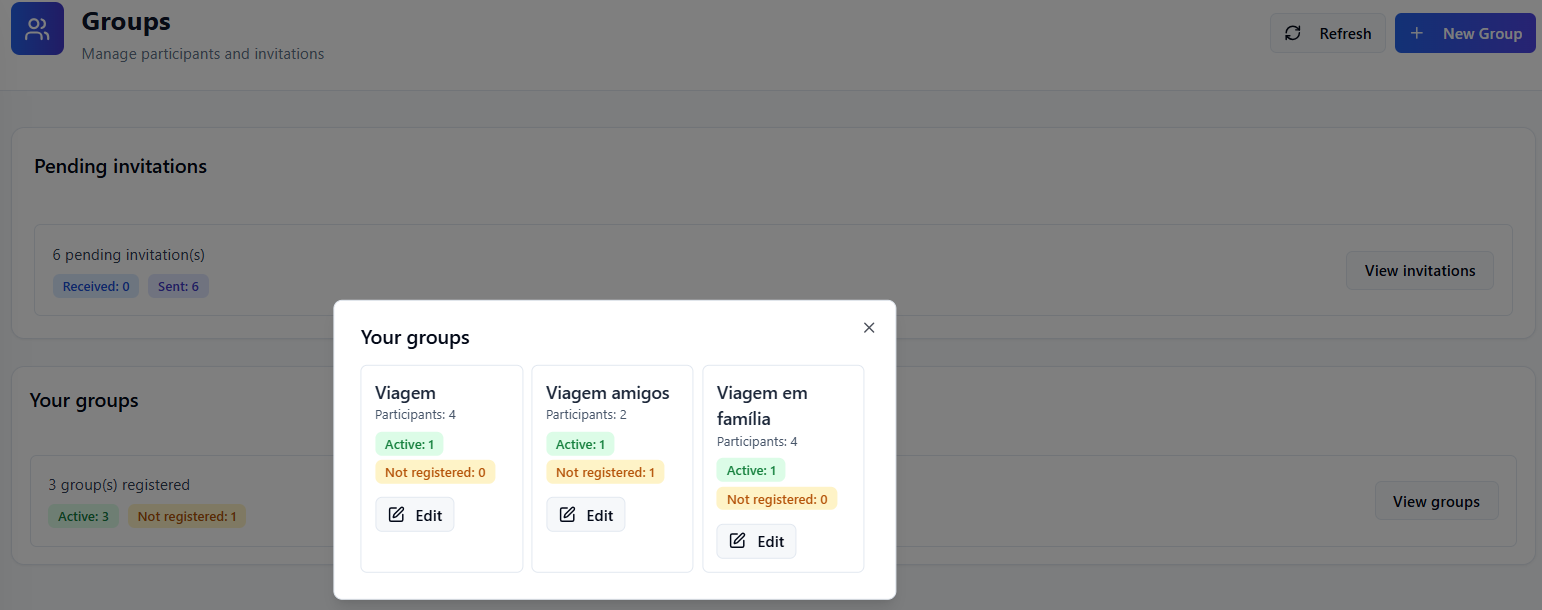 Isy (Investe Sempre System) shared expenses screen